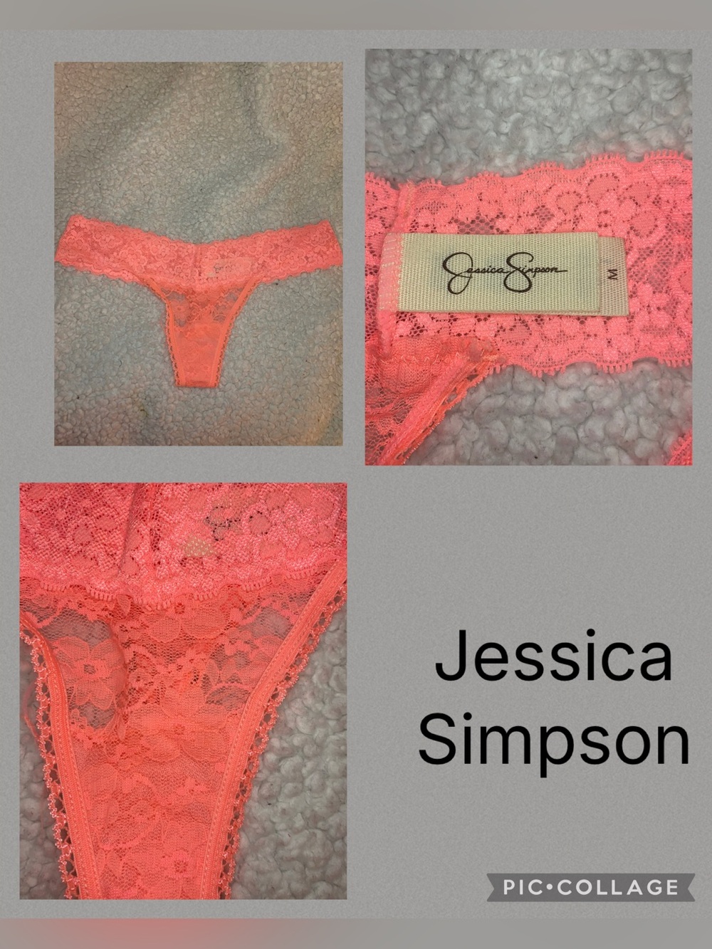Jessica Simpson Lace Thong in Peach